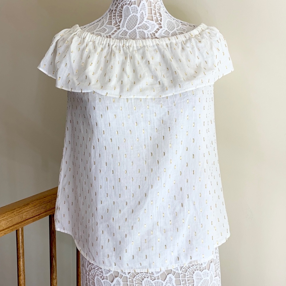 Aqua ruffle off shoulders  top gold beige size L
